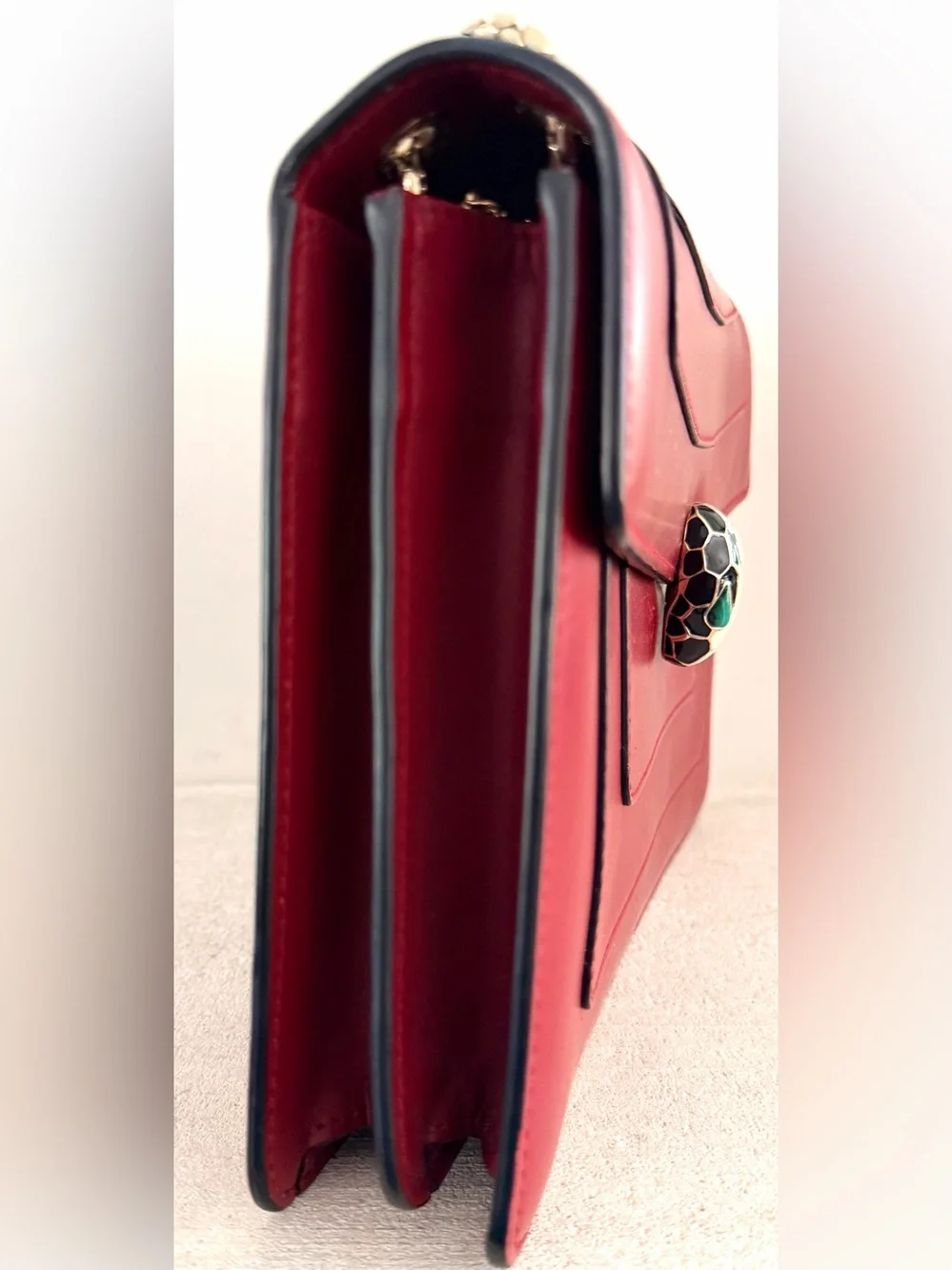 BVLGARI Serpenti Forever Ruby Red Leather Shoulder Bag Snake Chain Pristine - Picture 5 of 13